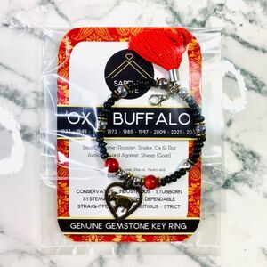 Chinese Zodiac OX BUFFALO Bangle Silver Plated Tassel Bracelet Wood Coral